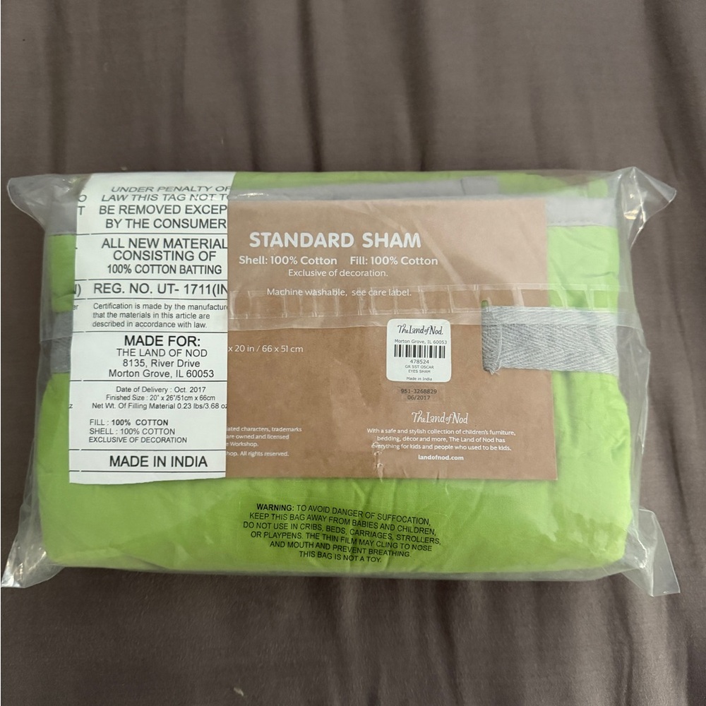 BNWT Sesame Street Land Of Nod Green Oscar the Grouch Sham Pillow Cover - Picture 3 of 5